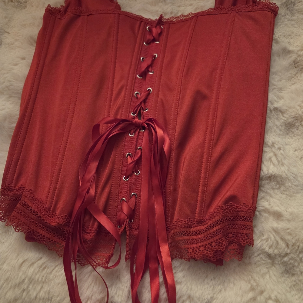 Bacci Womens Red Lace-Up Corset Top
